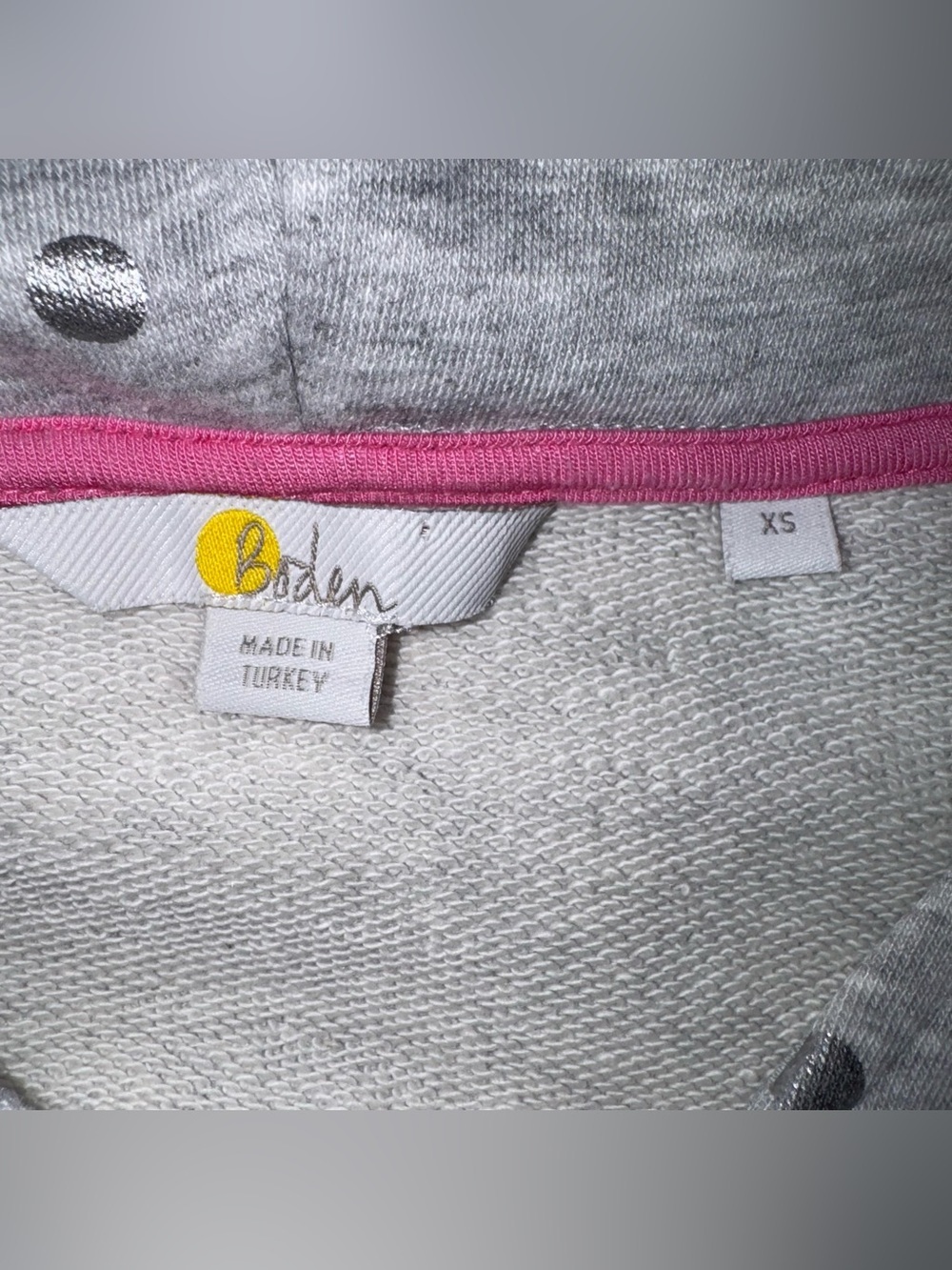 BODEN Jersey Polka-Dot Lounge Hoodie Sweatshirt Metallic Heather Gray Size XS - Picture 11 of 13